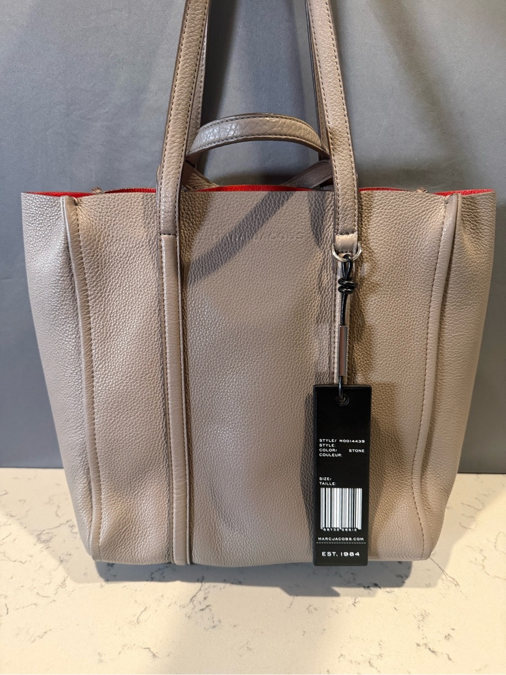 Marc Jacobs Stone Tote with Red Trim